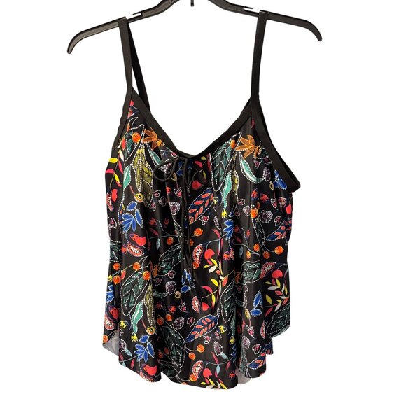 Womens 2-Piece Floral Tankini Set Sz 3XL Black Multicolor Polyester & Elastane S - Picture 9 of 12